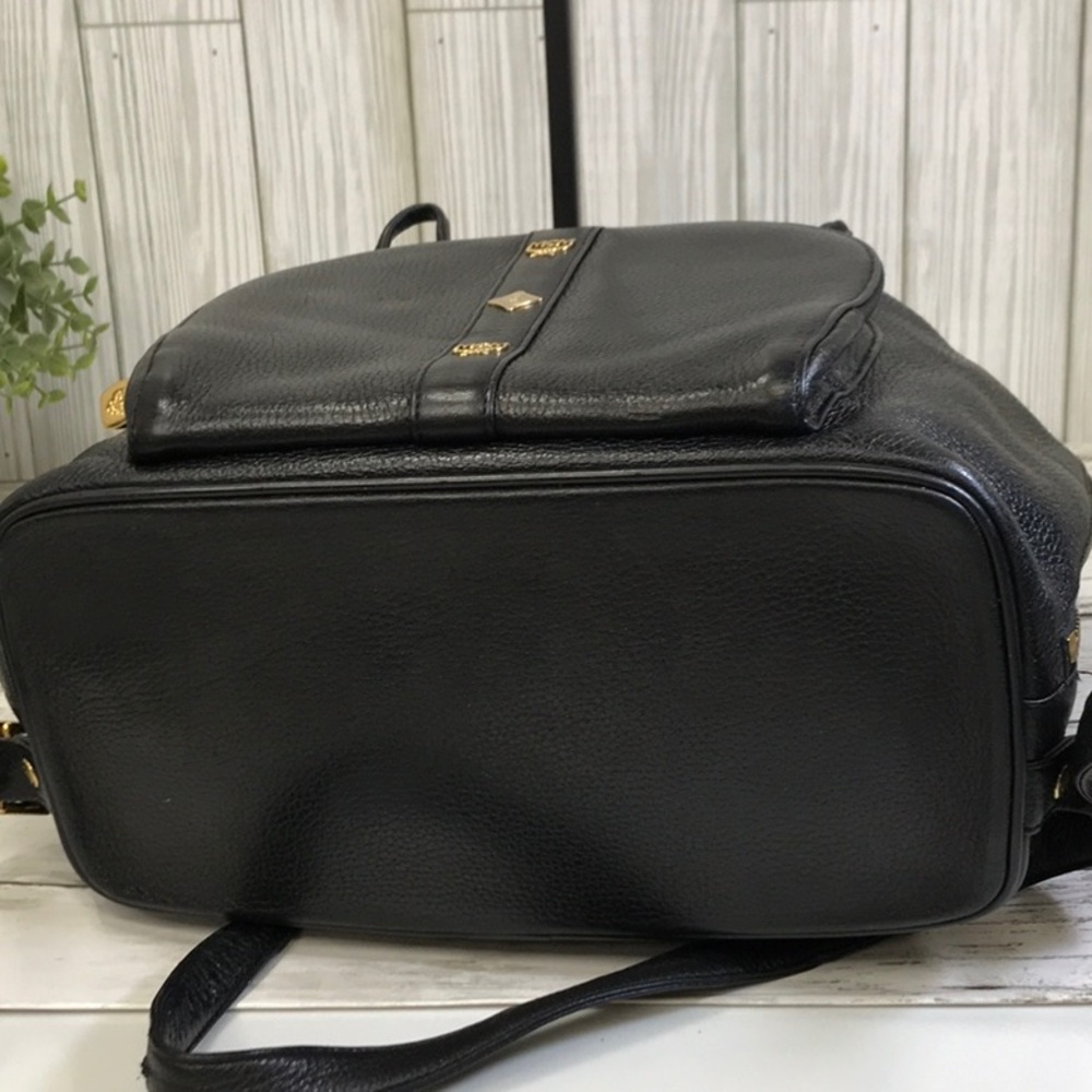 MCM Black Leather Backpack with Gold Accents - Picture 8 of 13